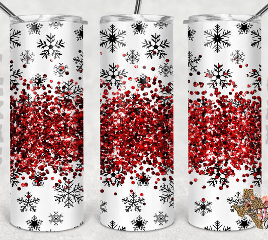 Red Glitter SnowFlakes Christmas - 20oz or 30oz Skinny Tumblers w/ Lid and Metal Straw