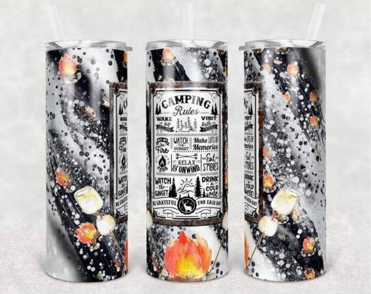 Camping - 20 or 30oz Skinny Tumblers w/ Lid and Metal Straw
