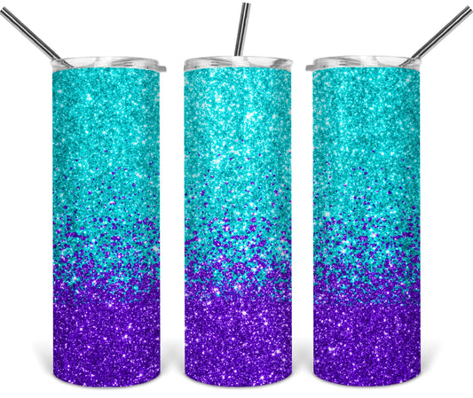 Teal and Purple Glitter ombré - 20oz or 30oz Skinny Tumblers w/ Lid and Metal Straw