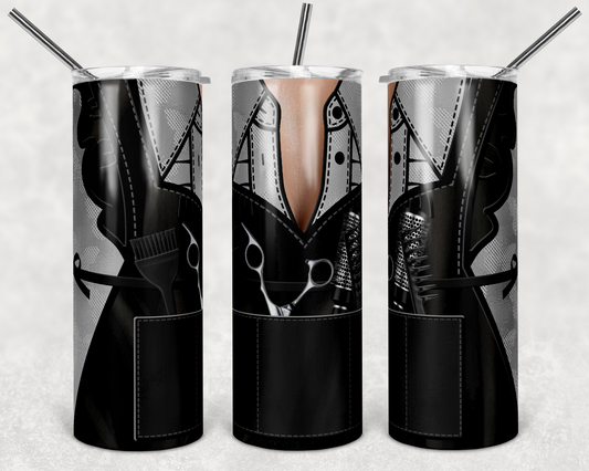 Dark Gray Hair Apron - 20oz or 30oz Skinny Tumblers w/ Lid and Metal Straw