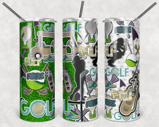 Golf, Sports  - 20oz or 30oz Skinny Tumblers w/ Lid and Metal Straw