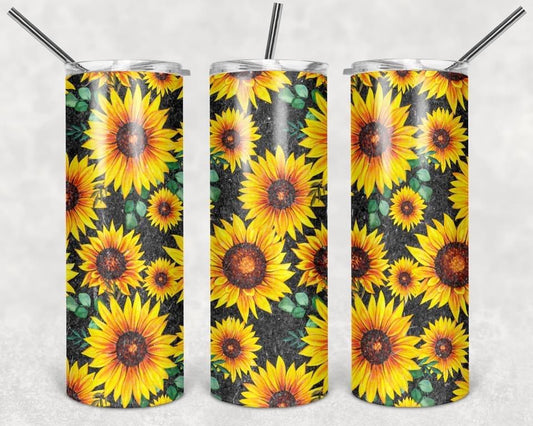 Sun Flowers - 20oz or 30oz Skinny Tumblers w/ Lid and Metal Straw