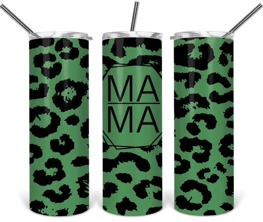 Mama leopard Green - 20oz or 30oz Skinny Tumblers w/ Lid and Metal Straw
