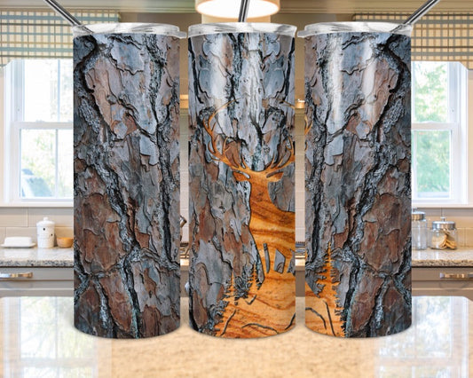 Tree Bark- 20oz or 30oz Skinny Tumblers w/ Lid and Metal Straw