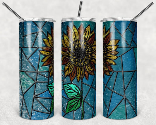Stained Glass  Sunflower - 20 oz or 30oz Skinny Tumblers w/ Lid and Metal Straw