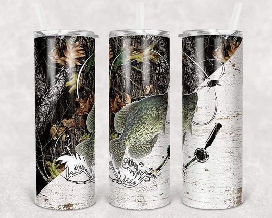 White & Camo Fish - 20 oz or 30oz Skinny Tumblers w/ Lid and Metal Straw
