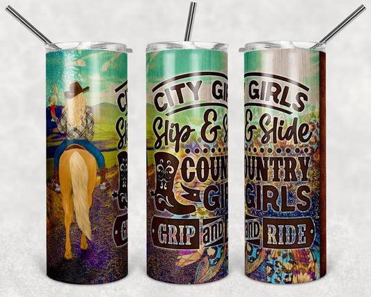 City Girls horse back riding- 20oz or 30oz Skinny Tumblers w/ Lid and Metal Straw