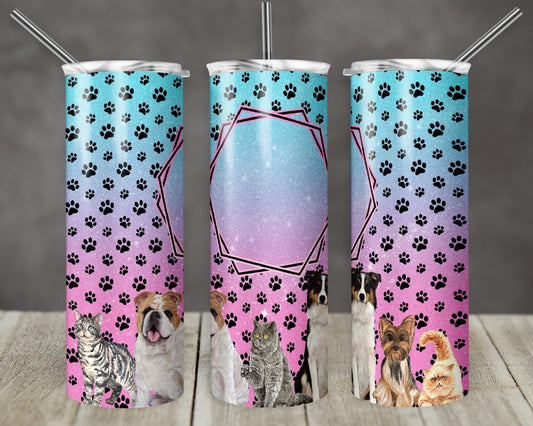 Dog Print Custom-  20oz or 30oz Skinny Tumblers w/ Lid and Metal Straw