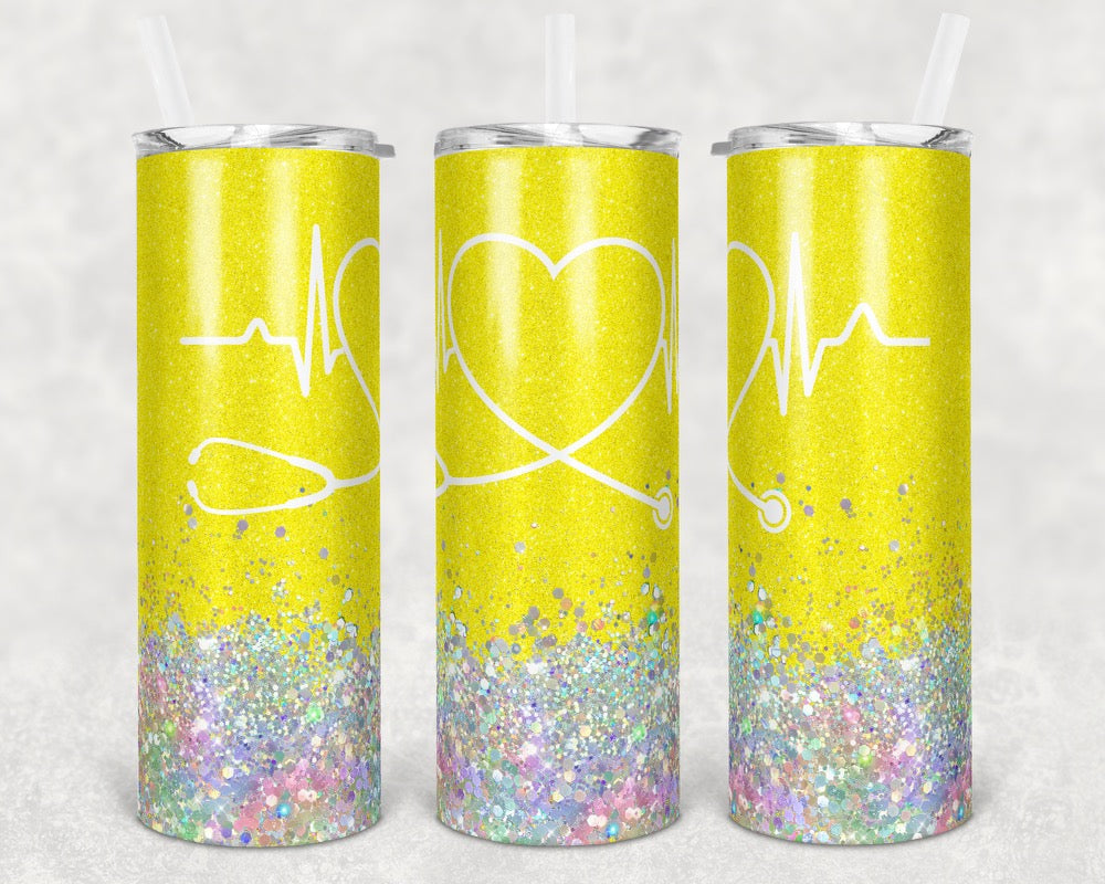 Stethoscope Nurse - 20oz or 30oz Skinny Tumblers w/ Lid and Metal Straw