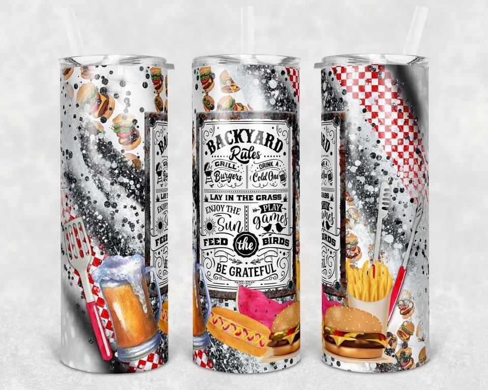 Backyard Rules - 20oz or 30oz Skinny Tumblers w/ Lid and Metal Straw