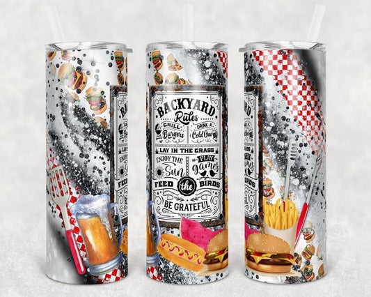 Backyard Rules - 20oz or 30oz Skinny Tumblers w/ Lid and Metal Straw