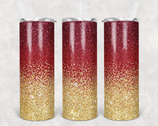 Burgundy and Gold Glitter - 20 oz or 30oz Skinny Tumblers w/ Lid and Metal Straw