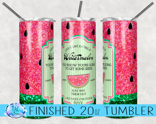 Pink Sparkly Watermelon Seed- 20 oz or 30oz Skinny Tumblers w/ Lid and Metal Straw