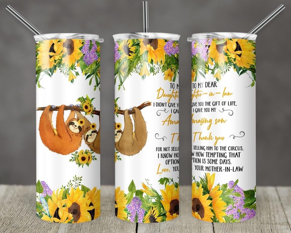 Sloth - 20oz or 30oz Skinny Tumblers w/ Lid and Metal Straw