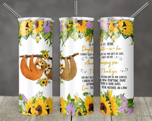 Sloth - 20oz or 30oz Skinny Tumblers w/ Lid and Metal Straw