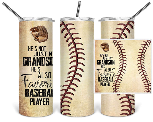 Grandson Favorite Baseball - 20oz or 30oz Skinny Tumblers w/ Lid and Metal Straw
