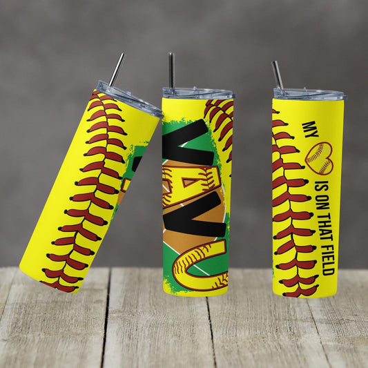 Softball- 20 oz or 30oz Skinny Tumblers w/ Lid and Metal Straw
