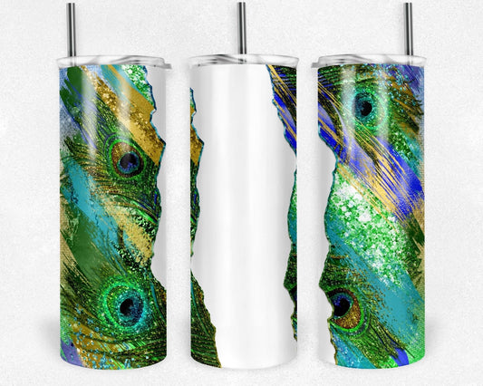Green & Blue Peacock - 20oz or 30oz Skinny Tumblers w/ Lid and Metal Straw