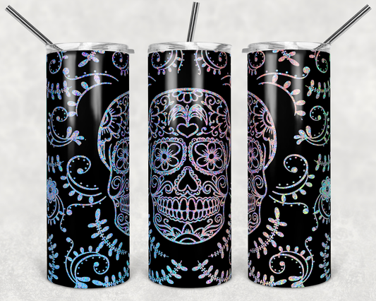 Sugar Skull Pastel -  20oz or 30oz Skinny Tumblers w/ Lid and Metal Straw