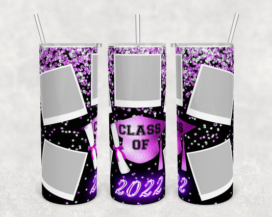 Purple Glitter Class of 22- 20 oz or 30oz Skinny Tumblers w/ Lid and Metal Straw