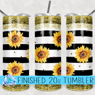 Glitter and Sunflower -20 oz Skinny Tumblers w/ Lid and Metal Straw '