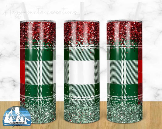 Green Plaid Glitter - 20oz or 30oz Skinny Tumblers w/ Lid and Metal Straw