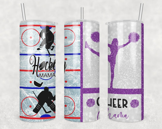 Hockey Cheer- 20 oz or 30oz Skinny Tumblers w/ Lid and Metal Straw