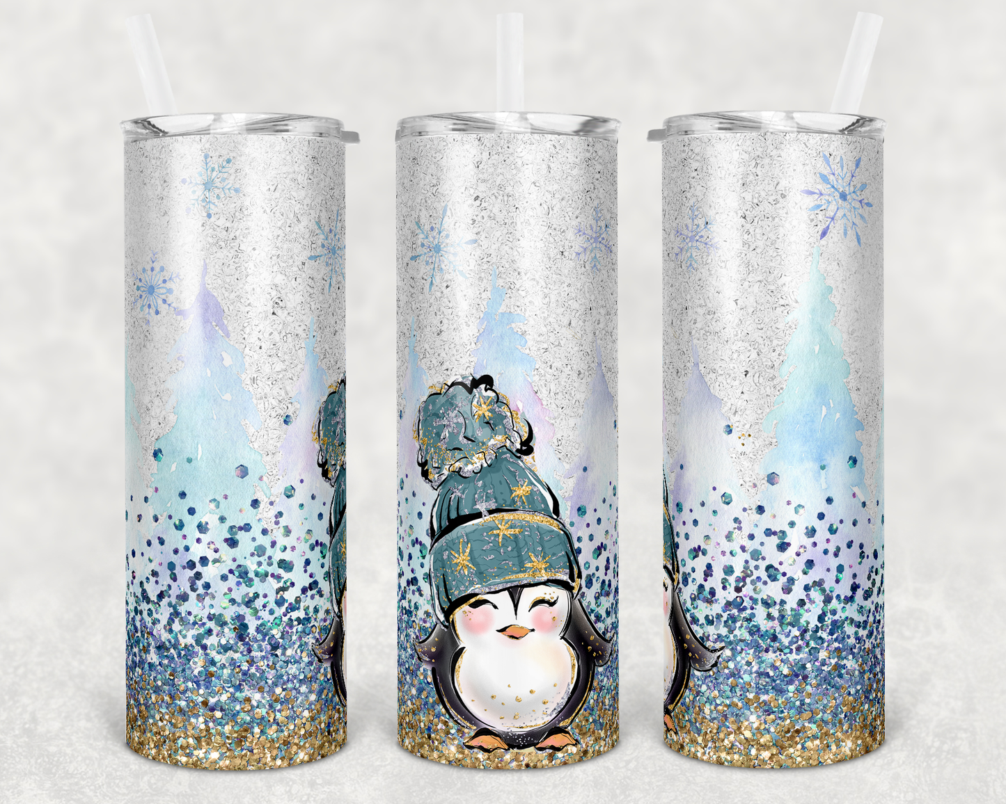 Penguin Animal - 20 or 30oz Skinny Tumblers w/ Lid and Metal Straw