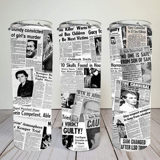 Bundy Newspaper- 20oz or 30oz Skinny Tumblers w/ Lid and Metal Straw