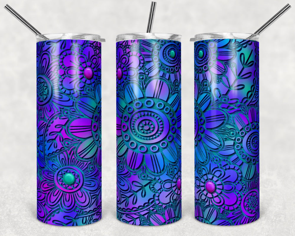 Flowers - 20 oz or 30oz Skinny Tumblers w/ Lid and Metal Straw