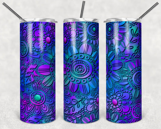 Flowers - 20 oz or 30oz Skinny Tumblers w/ Lid and Metal Straw