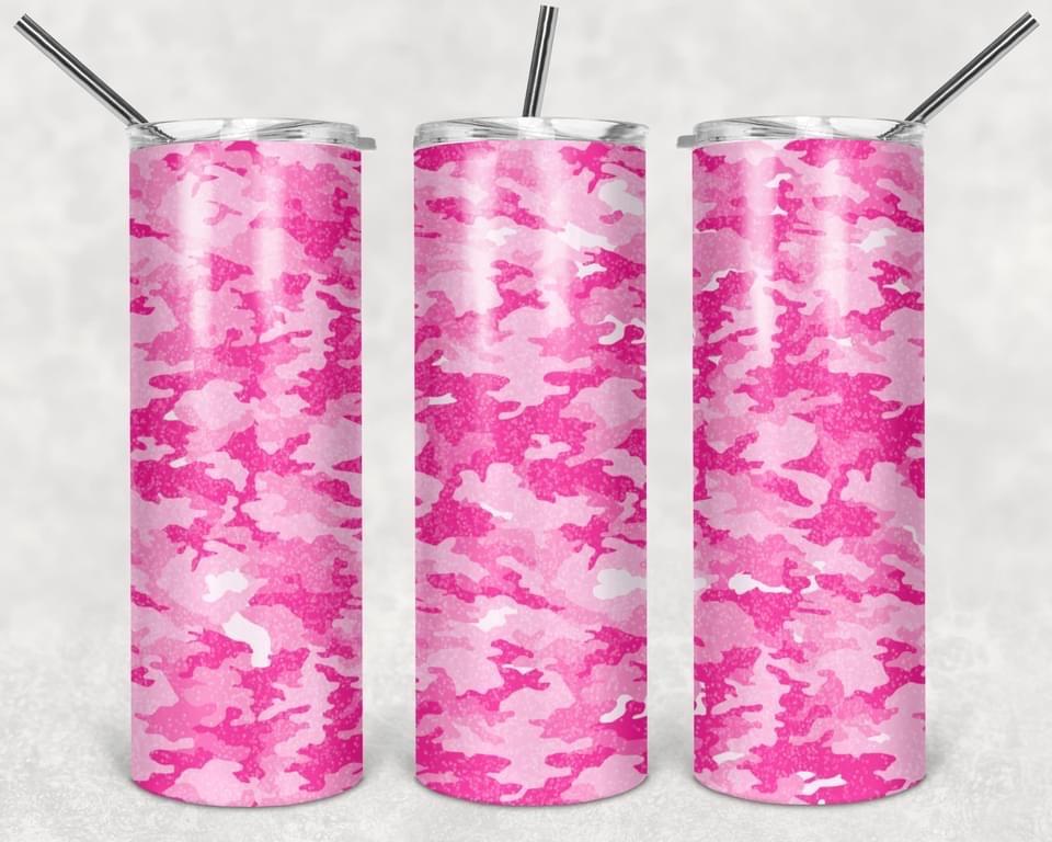 Pink Camo - 20oz or 30oz Skinny Tumblers w/ Lid and Metal Straw