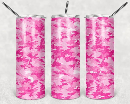 Pink Camo - 20oz or 30oz Skinny Tumblers w/ Lid and Metal Straw