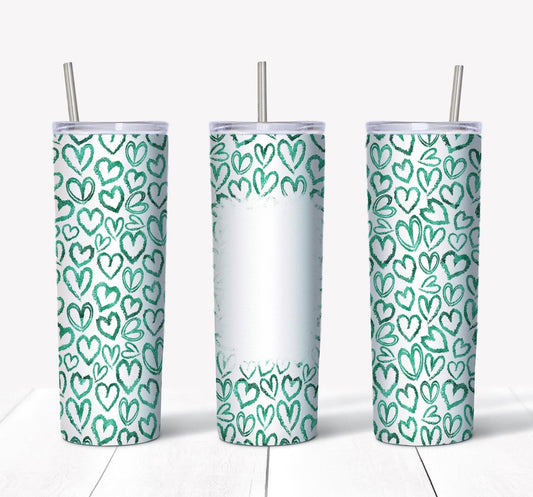 Green Hearts Custom Pictures - 20oz or 30oz Skinny Tumblers w/ Lid and Metal Straw