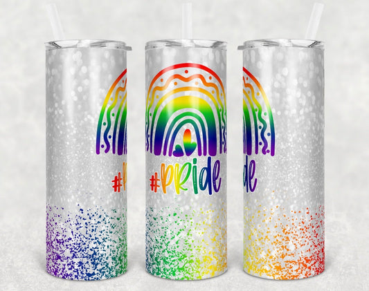#Pride Glitter Rainbow - 20oz or 30oz Skinny Tumblers w/ Lid and Metal Straw