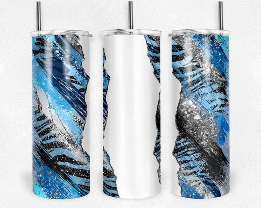 Blue Zebra Stripes  - 20oz or 30oz Skinny Tumblers w/ Lid and Metal Straw