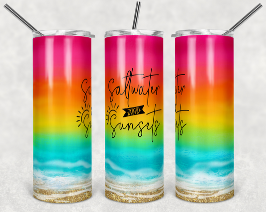 Saltwater and Sunsets - 20 oz or 30oz Skinny Tumblers w/ Lid and Metal Straw
