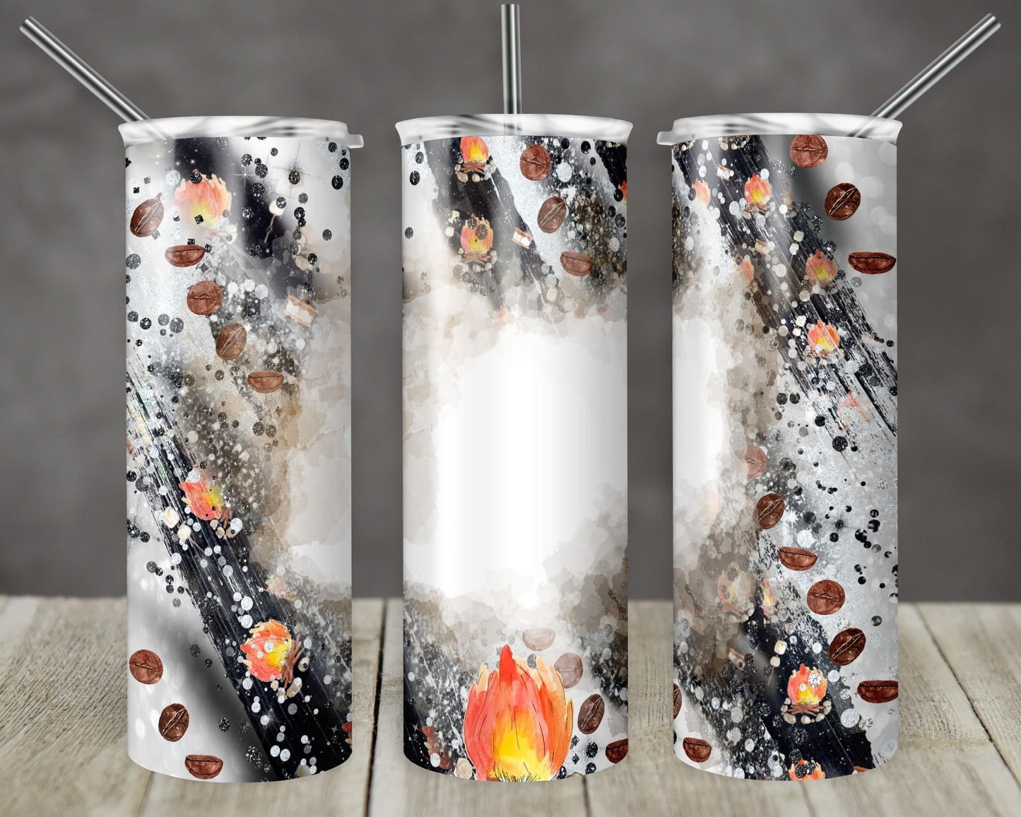 Campfire Custom-  20oz or 30oz Skinny Tumblers w/ Lid and Metal Straw