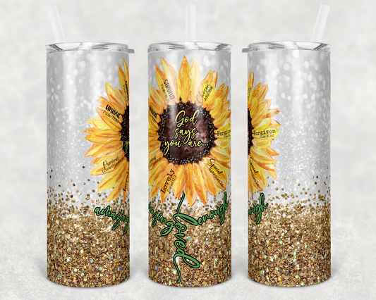 Growing Sunflower - 20 oz or 30oz Skinny Tumblers w/ Lid and Metal Straw