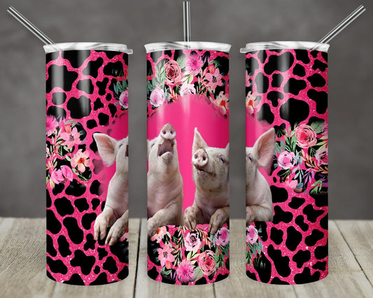 Pig Cheetah Floral  - 20oz or 30oz Skinny Tumblers w/ Lid and Metal Straw