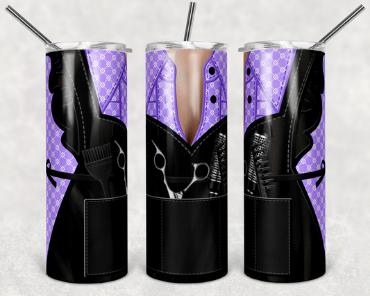 Light Purple Plaid Hair Apron - 20oz or 30oz Skinny Tumblers w/ Lid and Metal Straw