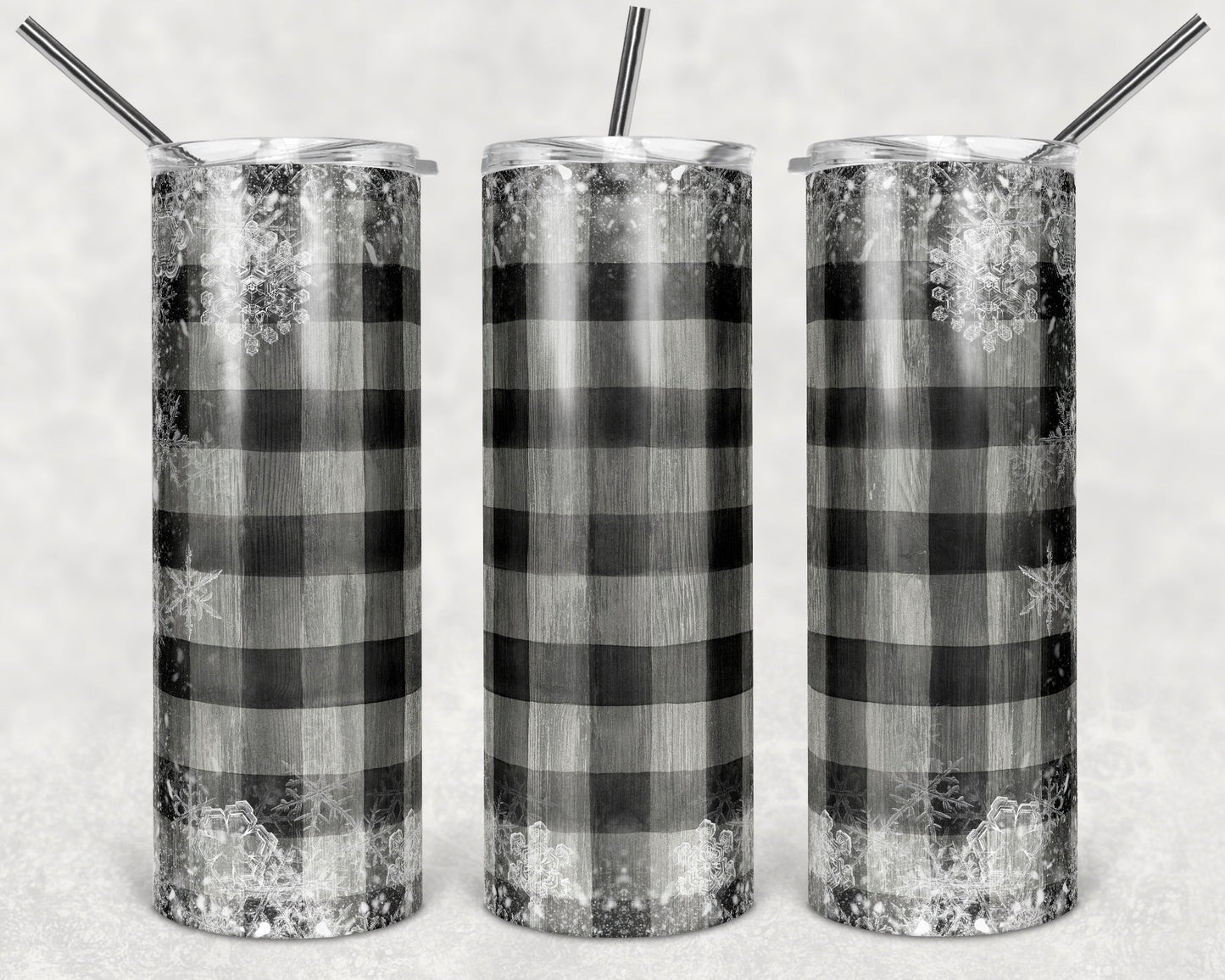 Black Wood Plaid - 20oz or 30oz Skinny Tumblers w/ Lid and Metal Straw
