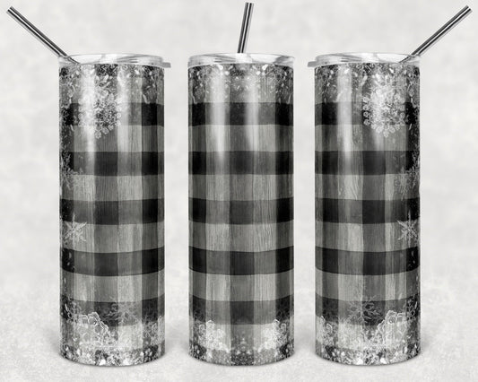 Black Wood Plaid - 20oz or 30oz Skinny Tumblers w/ Lid and Metal Straw