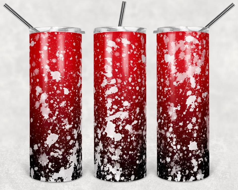 White & Red Paint Splatter- 20 oz or 30oz Skinny Tumblers w/ Lid and Metal Straw