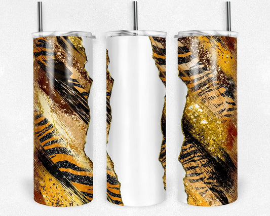 Brown & Gold Zebra  - 20oz or 30oz Skinny Tumblers w/ Lid and Metal Straw