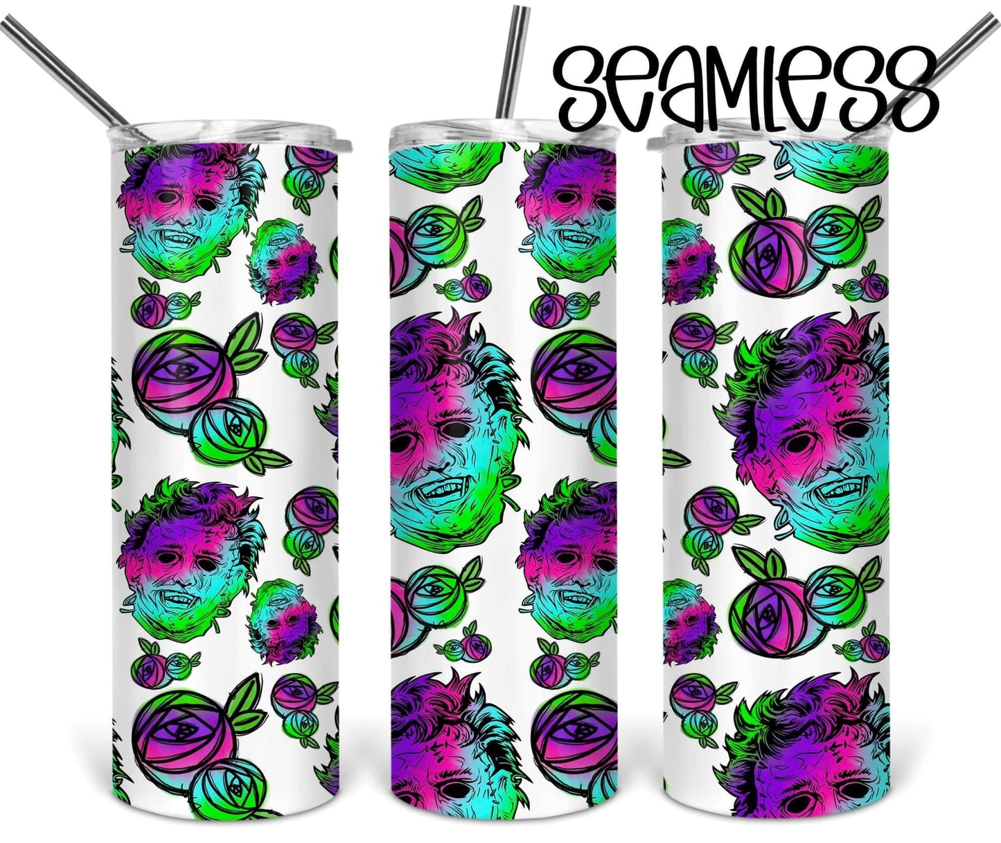 Glow in the Dark Scary - 20oz or 30oz Skinny Tumblers w/ Lid and Metal Straw
