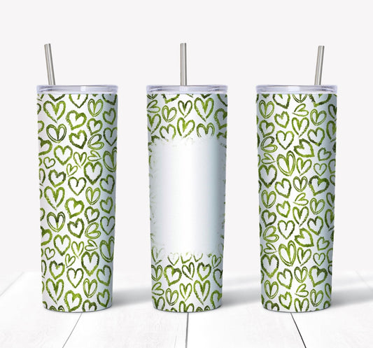 Green Hearts w/ Picture- 20oz or 30oz Skinny Tumblers w/ Lid and Metal Straw