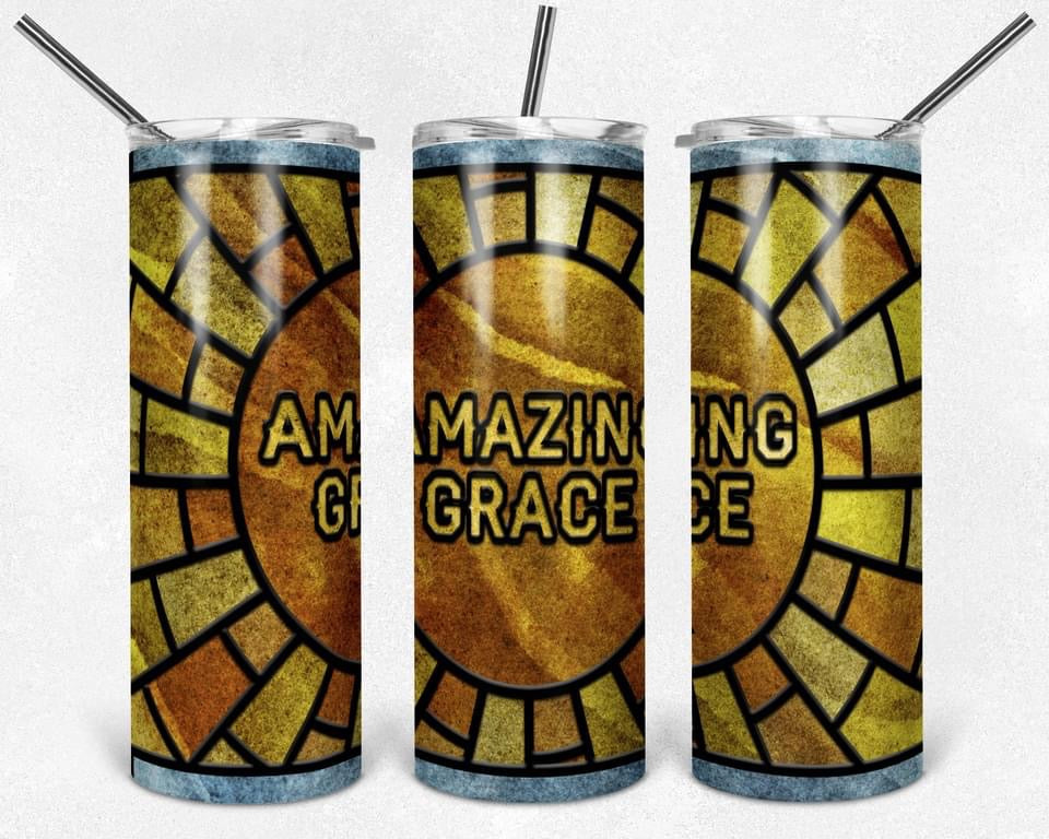 Stained Glass Amazing Grace - 20 oz or 30oz Skinny Tumblers w/ Lid and Metal Straw