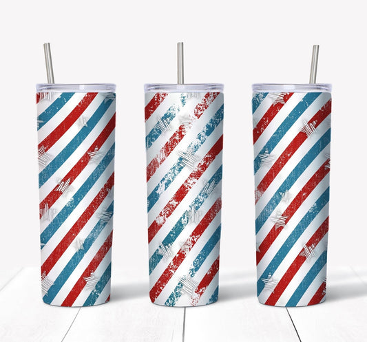 Red White & Blue Stripe- 20oz or 30oz Skinny Tumblers w/ Lid and Metal Straw