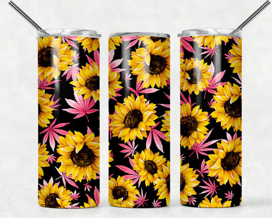 Pink Sunflower & Adult - 20oz or 30oz Skinny Tumblers w/ Lid and Metal Straw